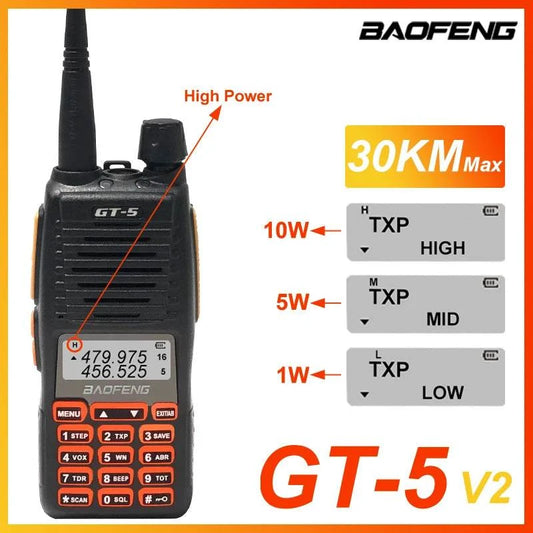 Baofeng GT-5 10W Powerful Walkie Talkie hf Transceiver High Power 30KMHam Radios