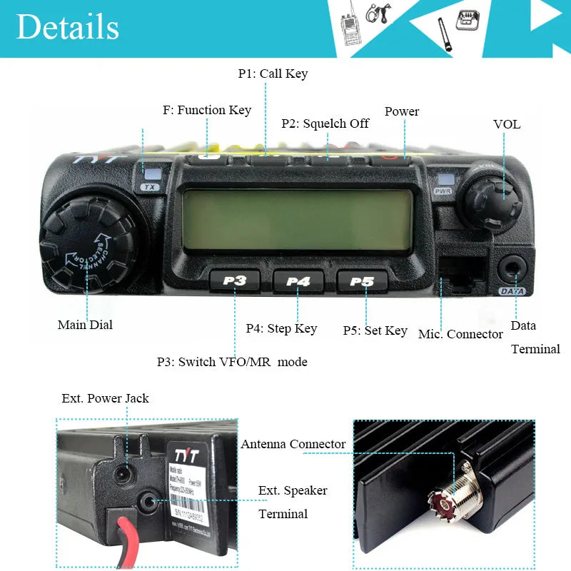 TYT TH-9000D PLUS High Power 65W 136-174MHz Walkie Talkie Long Range Car Transceiver Truck Mobile Ham Mobile Radio