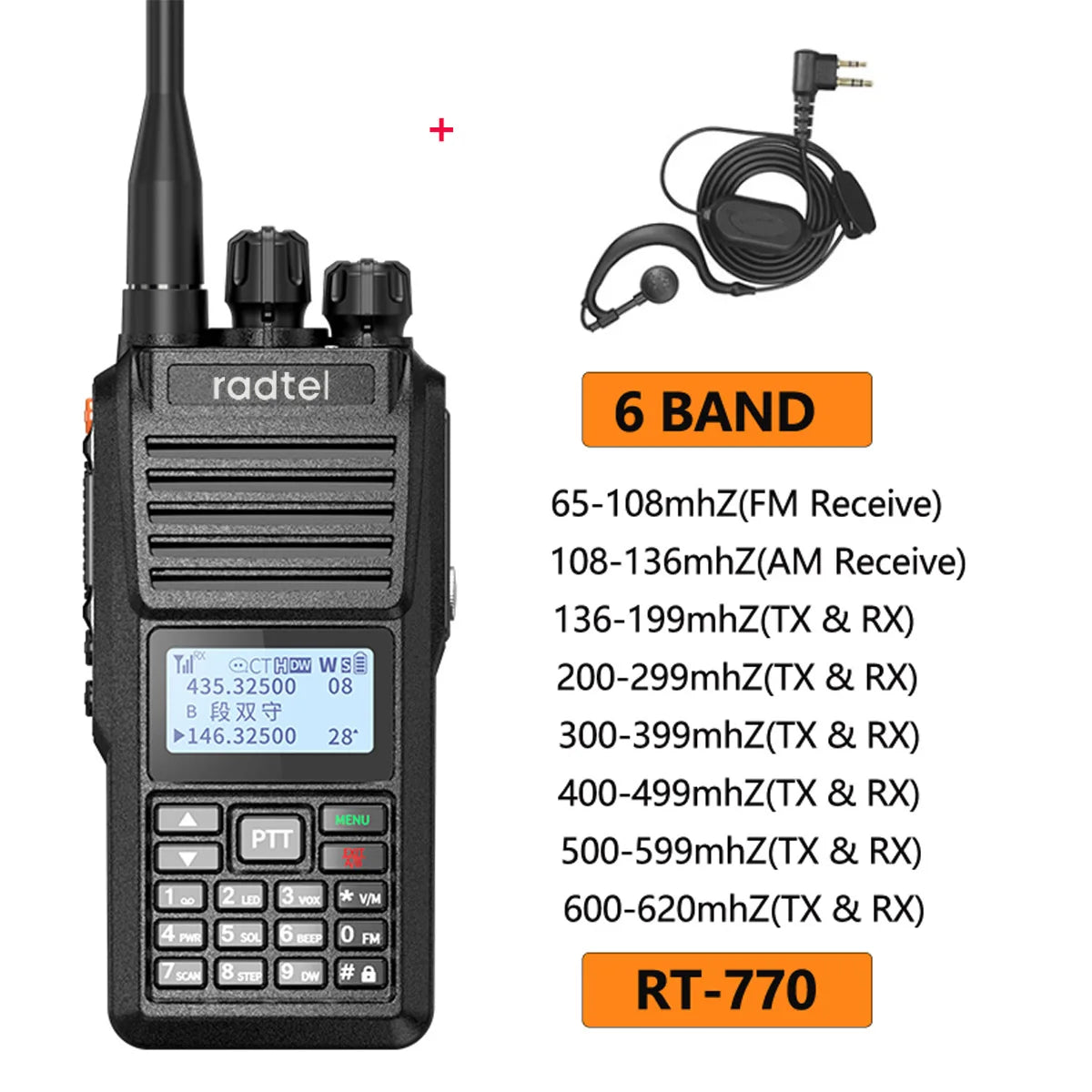 Radtel RT-770 Full Band Ham Radio 136-620Mhz Aviation frequency ReceivHam Radios