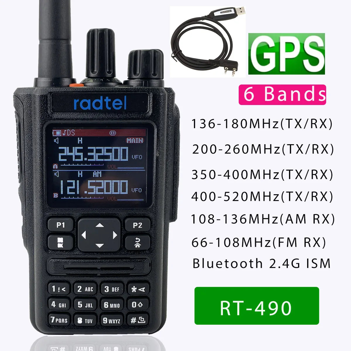 Radtel RT-490 GPS Blutooth APP Amateur Ham Two Way Radio 256CH Air BanHappy RadiosRadtel RT-490 GPS Blutooth APP Amateur Ham