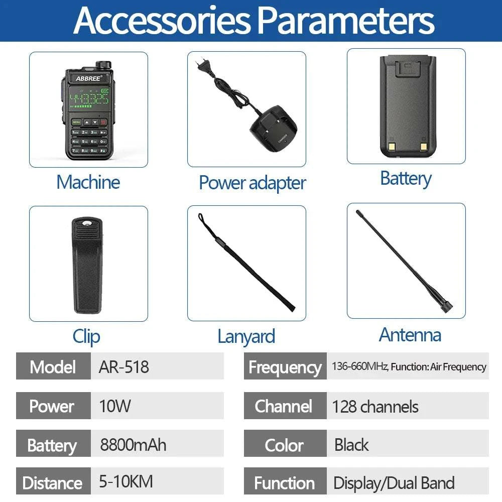 ABBREE AR-518 6 Bands Amateur Ham Two Way Radio 256CH Air Band Walkie Happy RadiosABBREE AR-518 6 Bands Amateur Ham