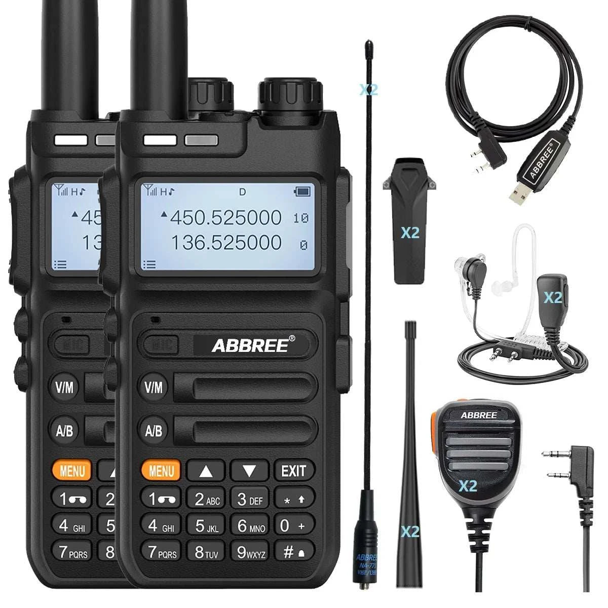 2PCS ABBREE AR-F5 wireless copy frequency Walkie Talkie 136-520MHZ LonHam Radios