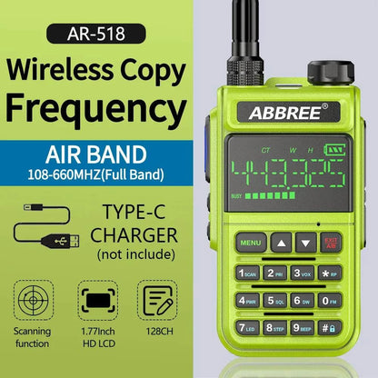 ABBREE AR-518 Air Band Full Band 108-660MHz Walkie Talkie Automatic WiHam Radios