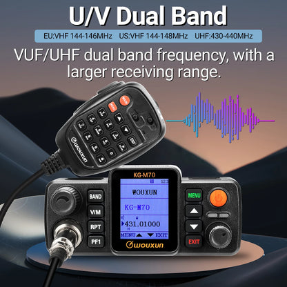 WOUXUN KG-M70 25W Mobile Radio Cross Band Repeater VHF UHF Long Range High Power Dual Band CB Car Radio Station With Microphone
