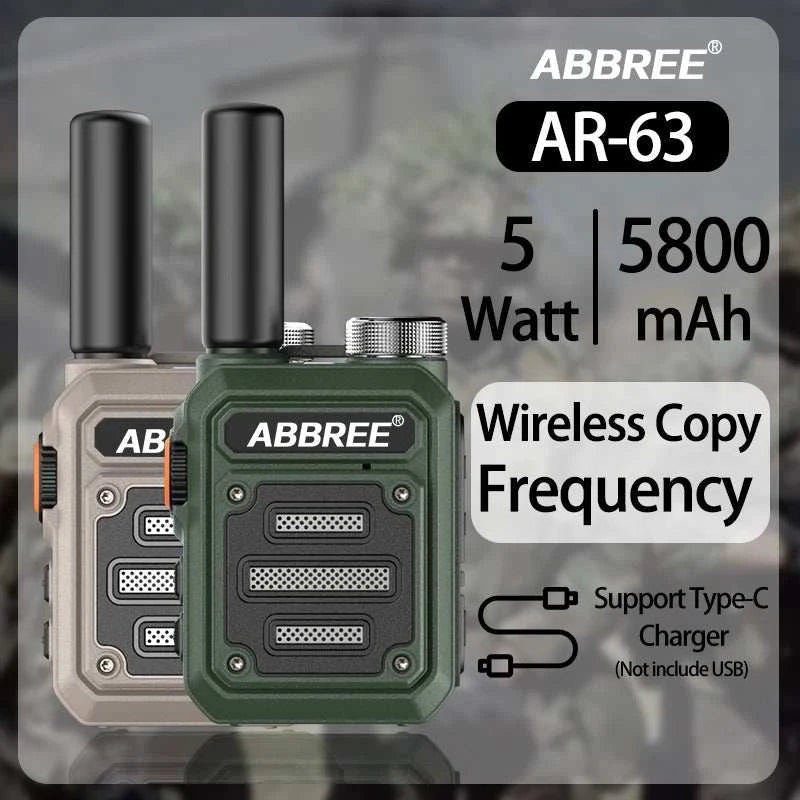 ABBREE AR-63 Mini Walkie Talkie Wireless Copy Frequency VOX SOS Multi-Ham Radios