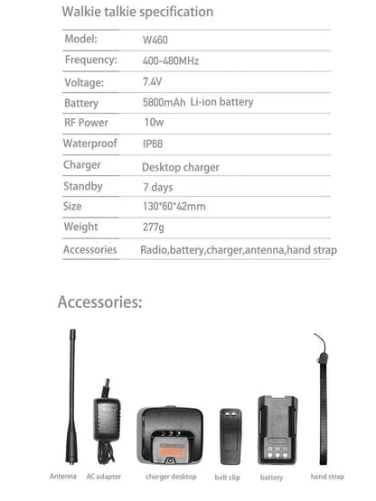 10W Radtel RT-460 Walkie Talkie Long Range IP68  Waterproof Two-way raHam Radios