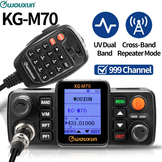 WOUXUN KG-M70 25W Mobile Radio Cross Band Repeater UHF/VHF Dual Band 999CH Long Range Car Radio LCD With Microphone CB Radio