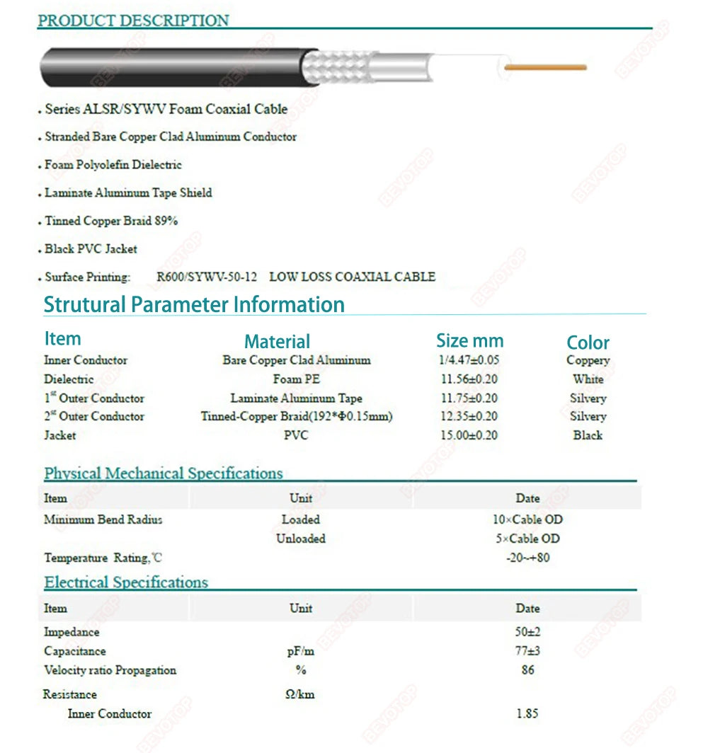 LMR600 Coaxial Cable High Quality Low Loss 50-12 RF Coaxial Cable 50 OHam Radios