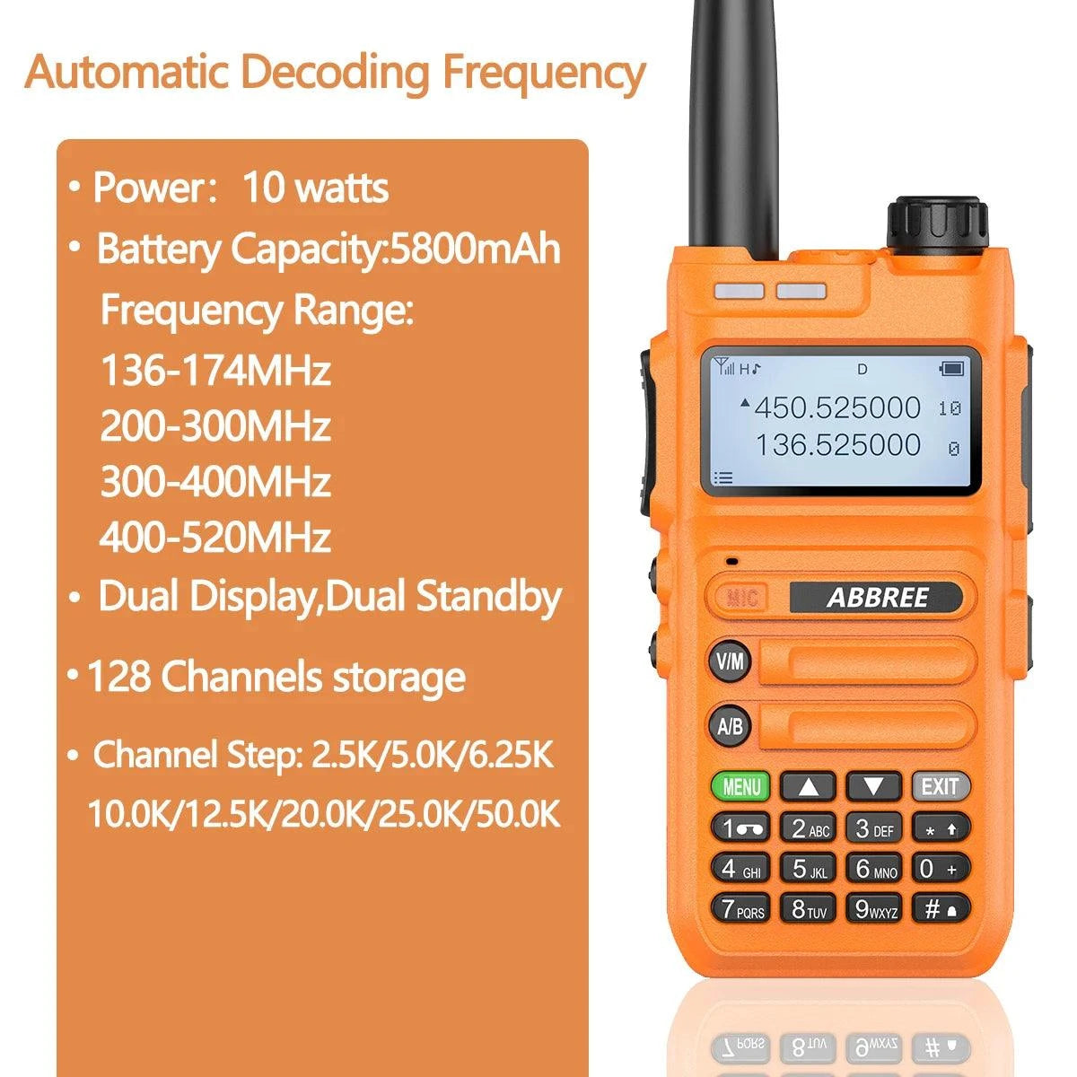 ABBREE AR-F5 10W Powerful Scanner Frequency Walkie-talkie Automatic WiHam Radios