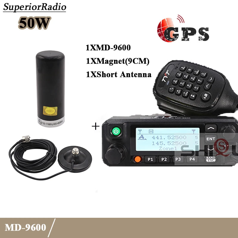 TYT MD-9600 DMR Digital Car Mobile Radio GPS 50W Dual Band 136-174MHz Ham Radios