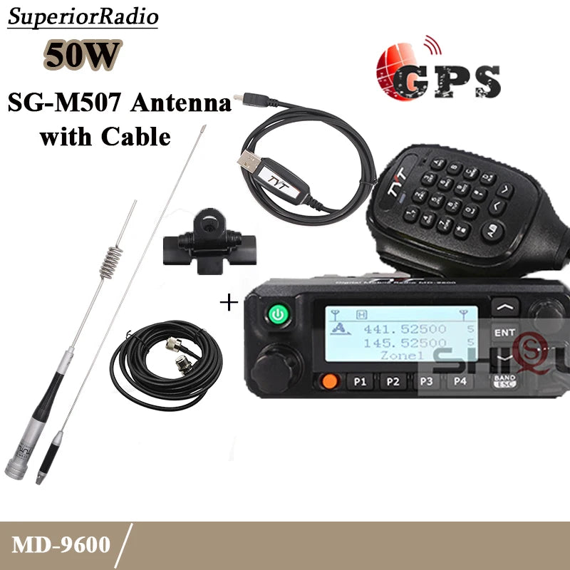 TYT MD-9600 DMR Digital Car Mobile Radio GPS 50W Dual Band 136-174MHz Ham Radios