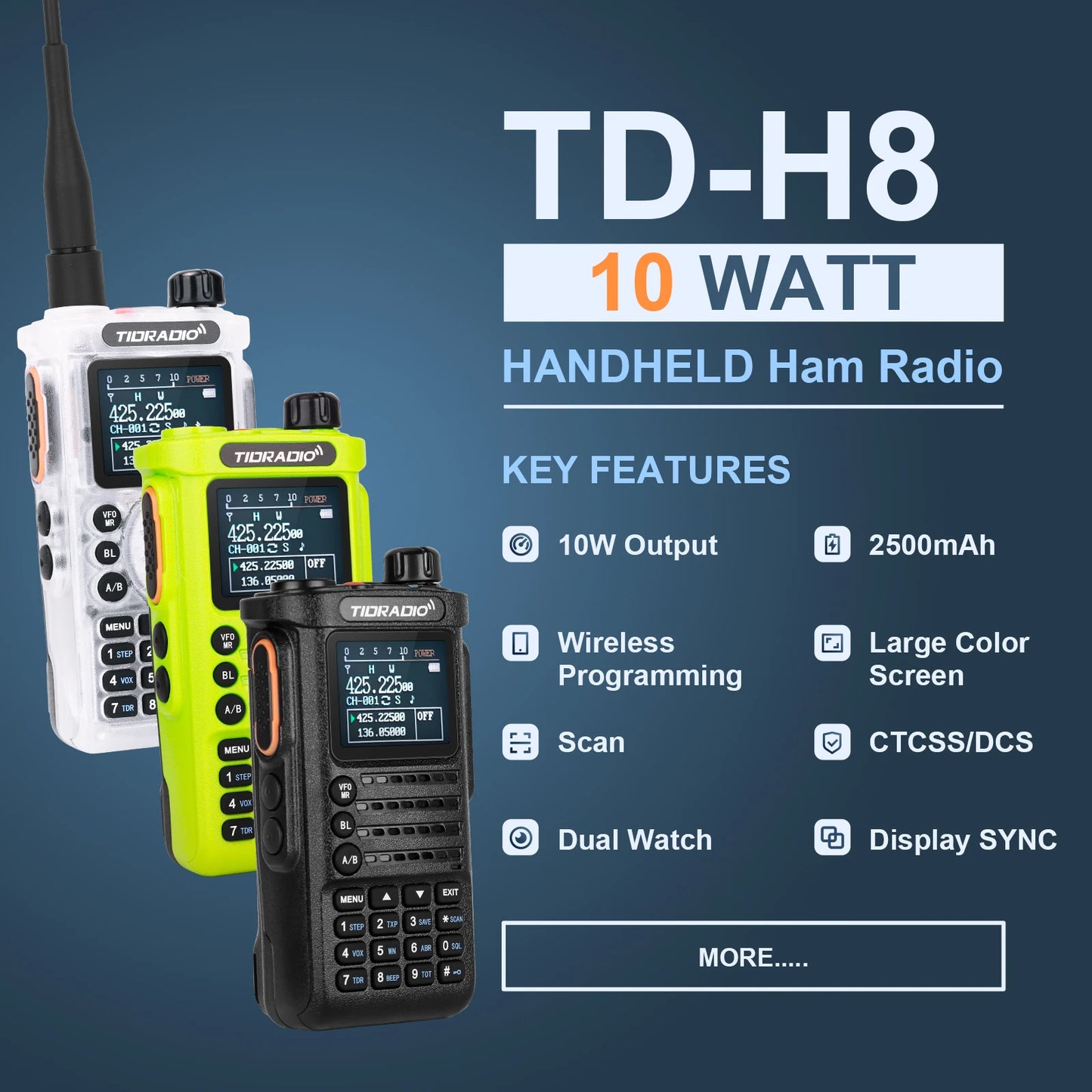 10W Professional Walkie Talkie Ham Radio  Wireless connection phone programmable Two Way Commutator 𝐓𝐲𝐩𝐞-𝐂 Charge TD H8