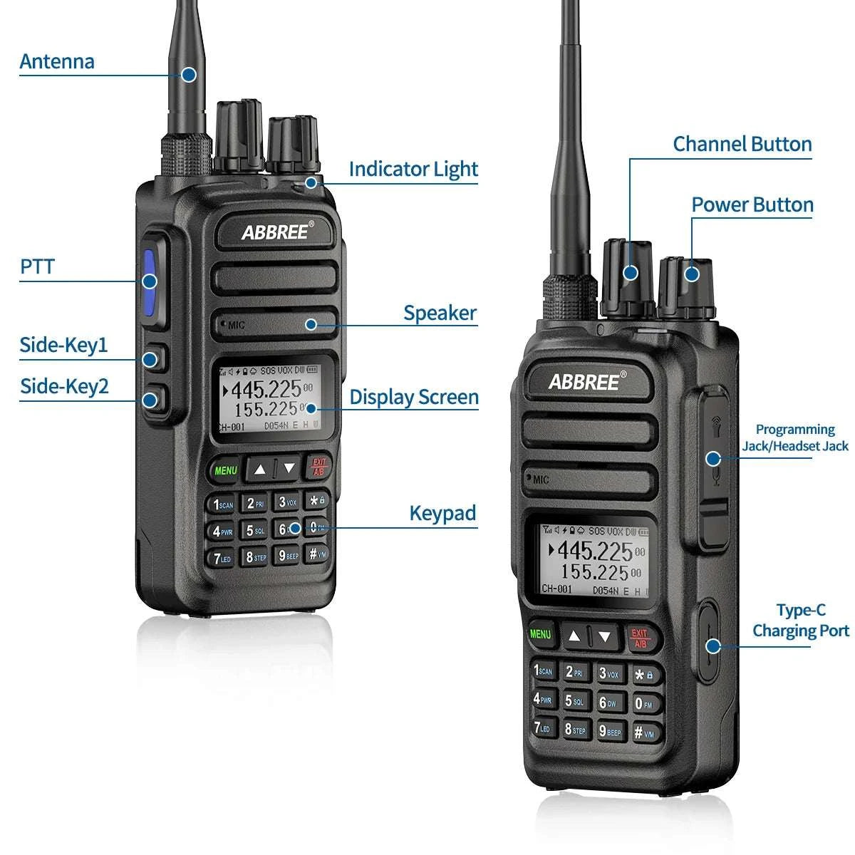 2PCS ABBREE AR-830 NOAA Walkie Talkie 136-520MHz Full Band Wireless CoHam Radios