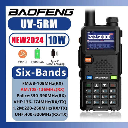 2024 New Baofeng 5RM 10W Handheld Walkie-Talkie Multi-Band 2500mAh Voice Encryption Ham Portable Walkie-Talkie