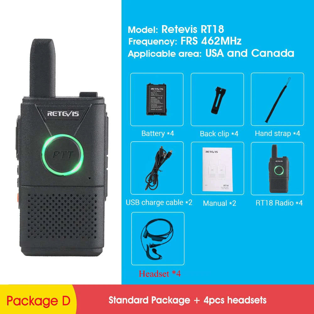 RETEVIS RT618 Rechargeable Walkie Talkie 4pcs PMR Radio PMR446 RT18 FRHam Radios