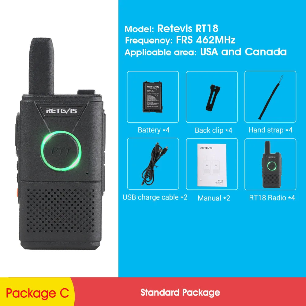 RETEVIS RT618 Rechargeable Walkie Talkie 4pcs PMR Radio PMR446 RT18 FRHam Radios