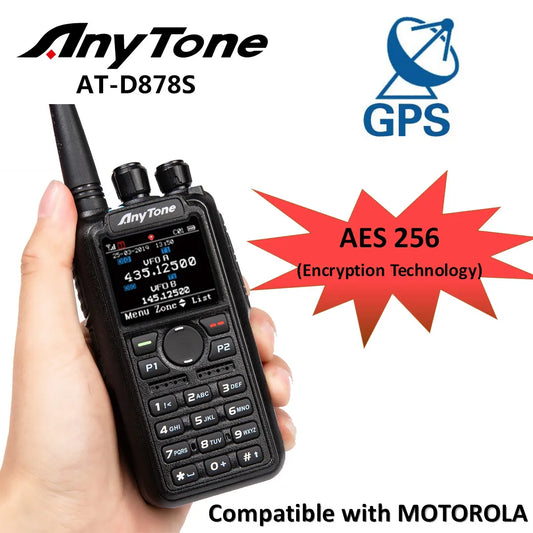 AnyTone  AT-D878S Digital/Analog Two-Way Walkie Talkie AES256 Encryption 400-480MHz Walkie Talkie GPS DMR Portable Walkie Talkie