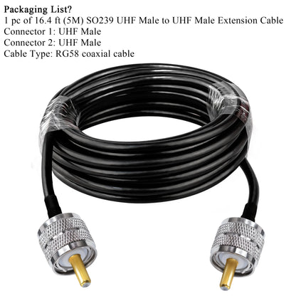 RG58 Coax Cable UHF Male to UHF Male Extension Cable Low Loss RF CoaxiHam Radios