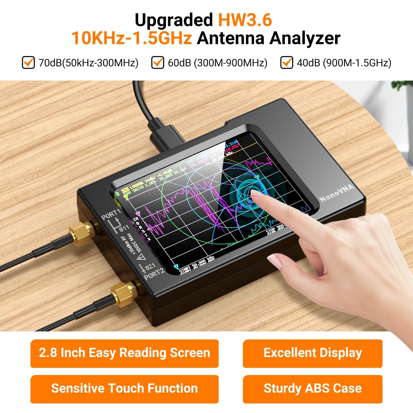 NanoVNA-H Vector Network Antenna Analyzer 10KHz-1.5GHz MF HF VHF UHF W/ Shell SD Card Slot Supprt 32G Digital Nano VNA-H Tester