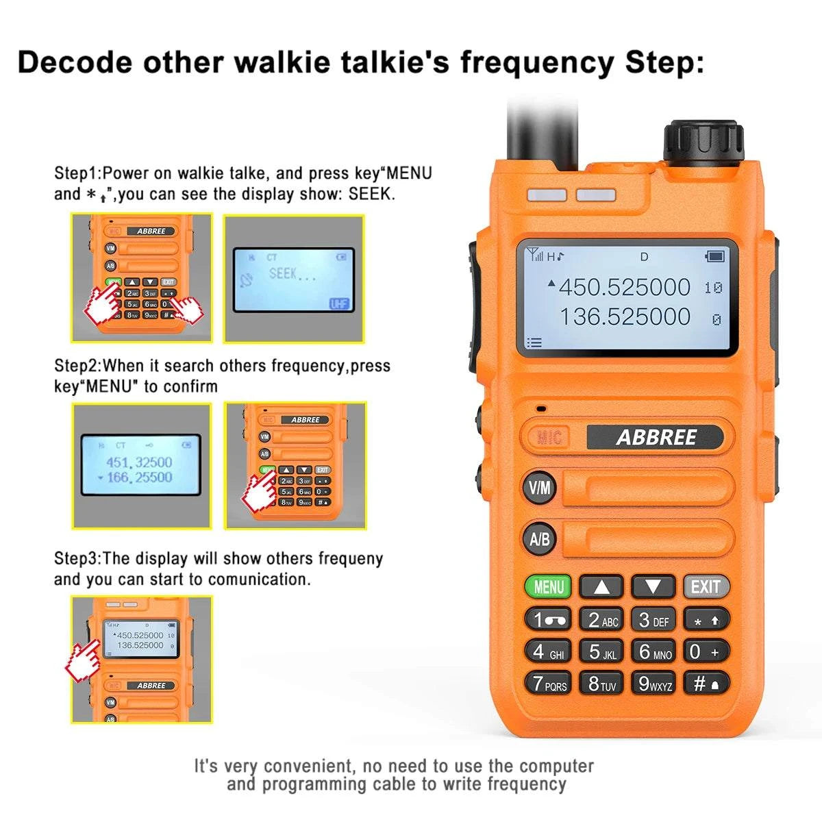 ABBREE AR-F5 10W Powerful Scanner Frequency Walkie-talkie Automatic WiHam Radios