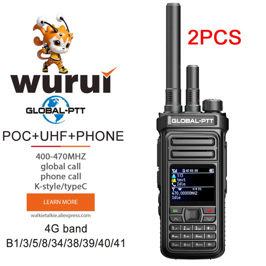 2PCS Wurui G2  global-ptt POC+UHF walkie talkie radio 500km commutator long range professional Portable Car Two-way radio phone