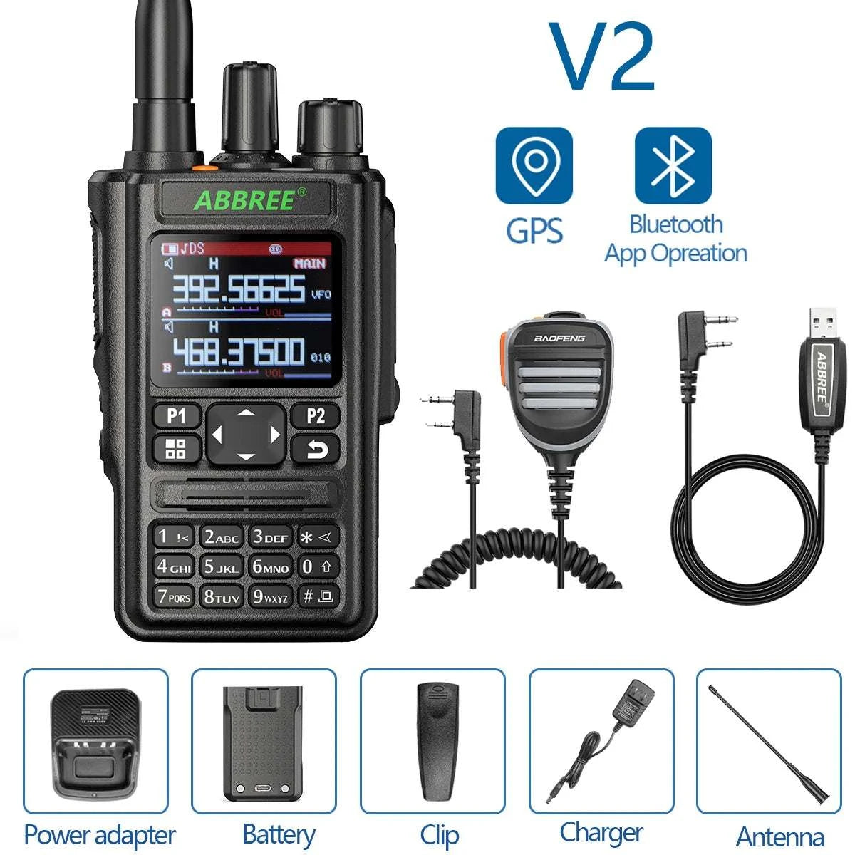 ABBREE AR-869 GPS Walkie Talkie Bluetooth Program 136-520Mhz Full BandHam Radios