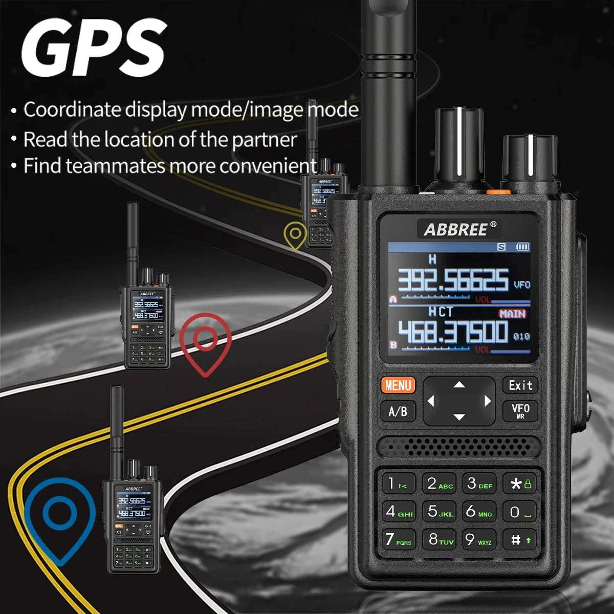 ABBREE AR-F8 GPS Transciver Full Band Walkie Talkie Outdoor Handheld WHam Radios