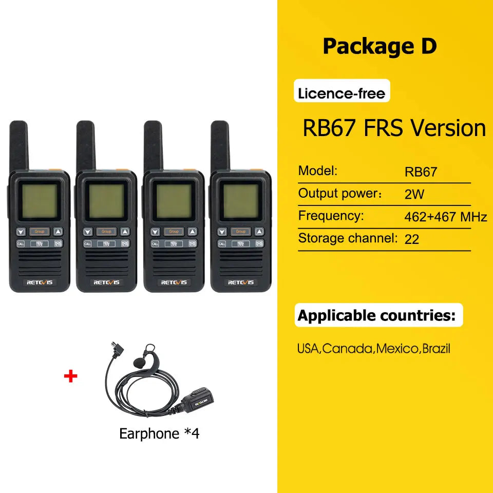 Walkie Talkie 2 Pcs Included Retevis RB667 4 Pcs Walkie-talkie PortablHam Radios