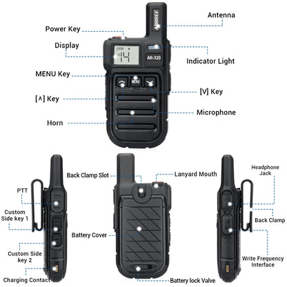 Original ABBREE AR-320 UHF Mini Walkie Talkie Wireless Copy Frequency Ham Radios