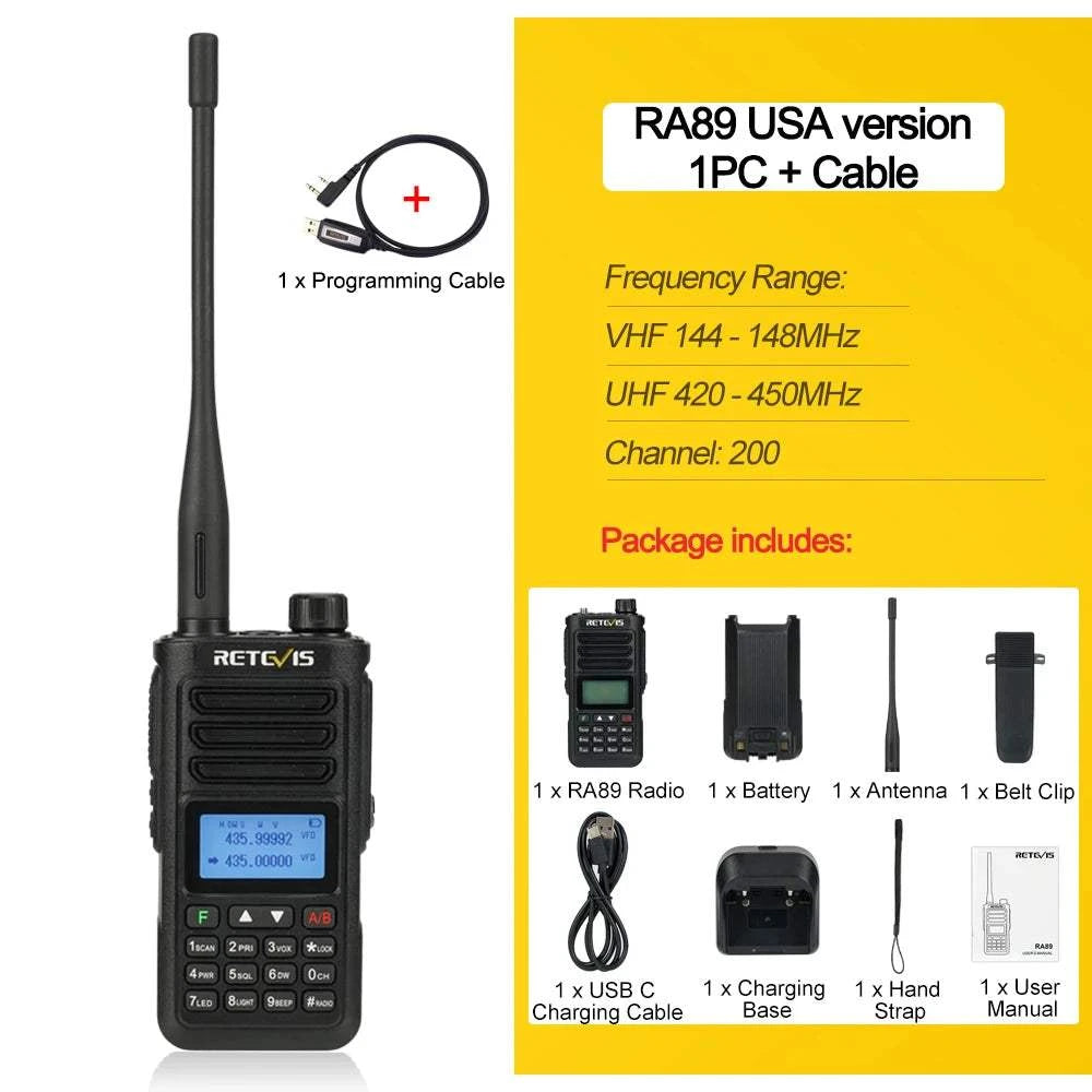 Retevis RA89 Walkie Talkie USB C Charge IP68 Waterproof 10W Long RangeHam Radios