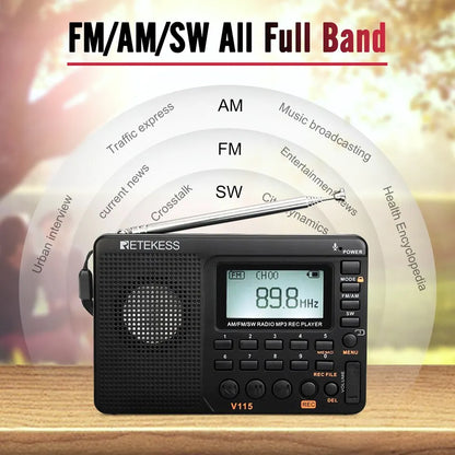 RETEKESS V115 Radio FM AM SW Portable Radios Rechargeable Shortwave RaHam Radios