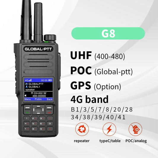 Global-PTT G8 Walkie Talkie 4G POC UHF Powerful Commutator 5000km Long Range Station Transceiver Professional Two-way Ham Radio