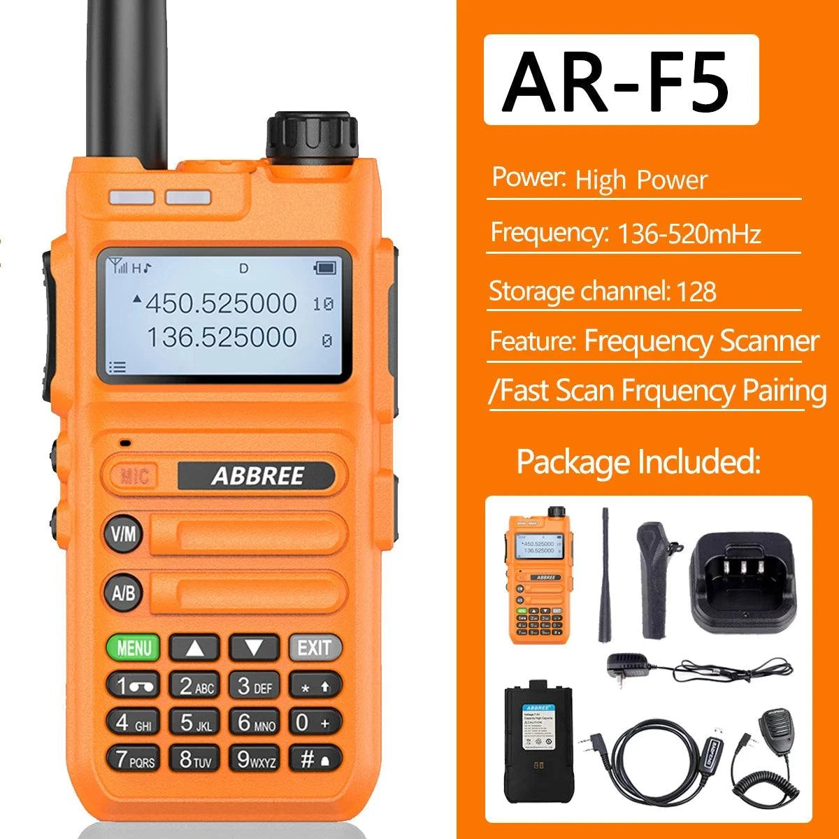 ABBREE AR-F5 10W Powerful Scanner Frequency Walkie-talkie Automatic WiHam Radios