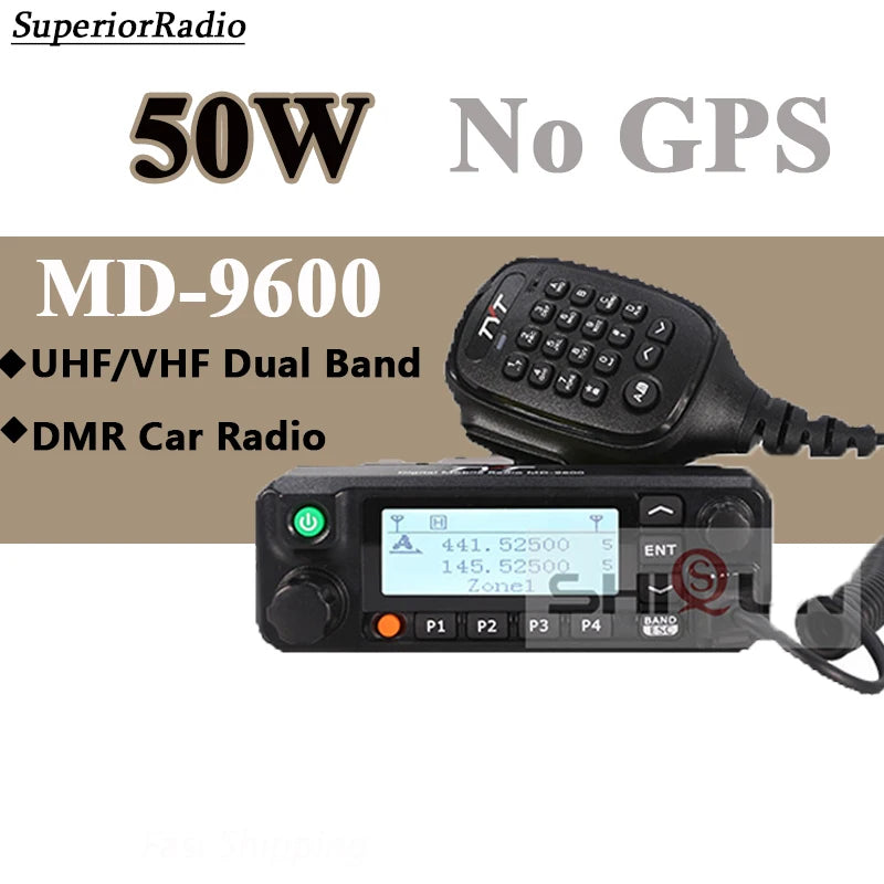 TYT MD-9600 DMR Digital Car Mobile Radio GPS 50W Dual Band 136-174MHz Ham Radios