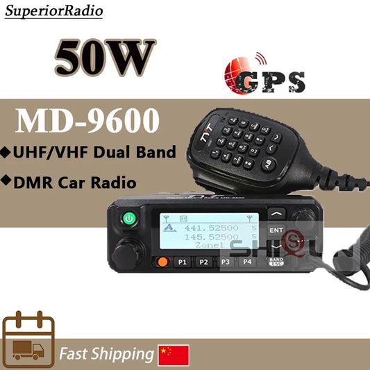 TYT MD-9600 DMR Digital Car Mobile Radio GPS 50W Dual Band 136-174MHz Ham Radios
