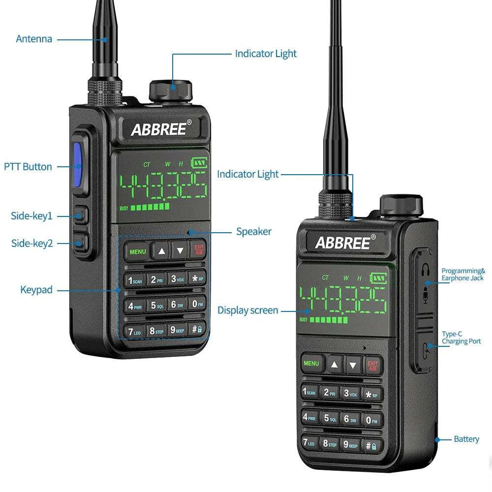 ABBREE AR-518 6 Bands Amateur Air Band Ham Two Way Radio VOX DTMF SOS Happy RadiosABBREE AR-518 6 Bands Amateur Air Band Ham