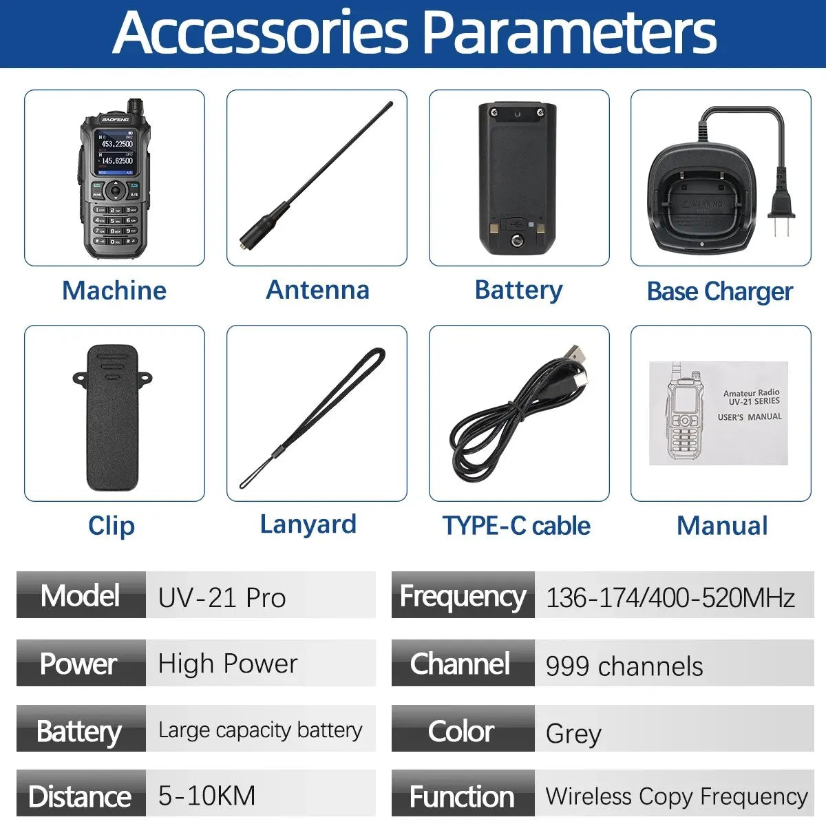 Baofeng UV 21 Pro Wireless Copy Frequency Walkie Talkie 16 KM Long RanHam Radios