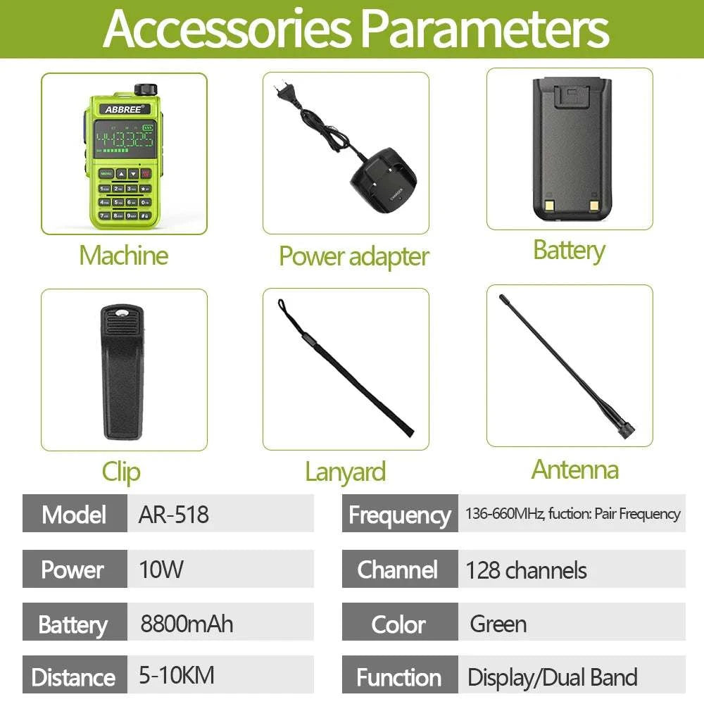 ABBREE AR-518 Air Band Full Band 108-660MHz Walkie Talkie Automatic WiHam Radios