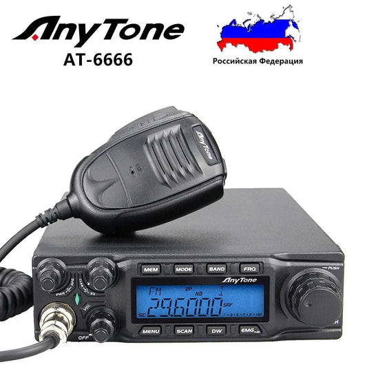 AnyTone AT-6666 AM/FM/SSB CB Radio (25.615-30.105Mhz) High Power 60 Watts 10 Meter Amateur Walkie Talkie