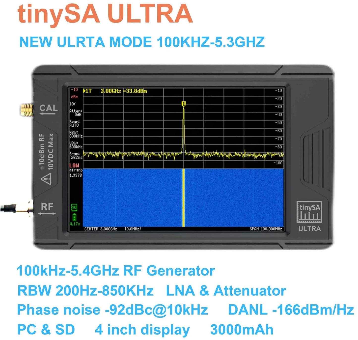 TinySA ULTRA 4" Display Tiny Spectrum Analyzer 100kHz To 5.3GHz 32GB NHam Radios