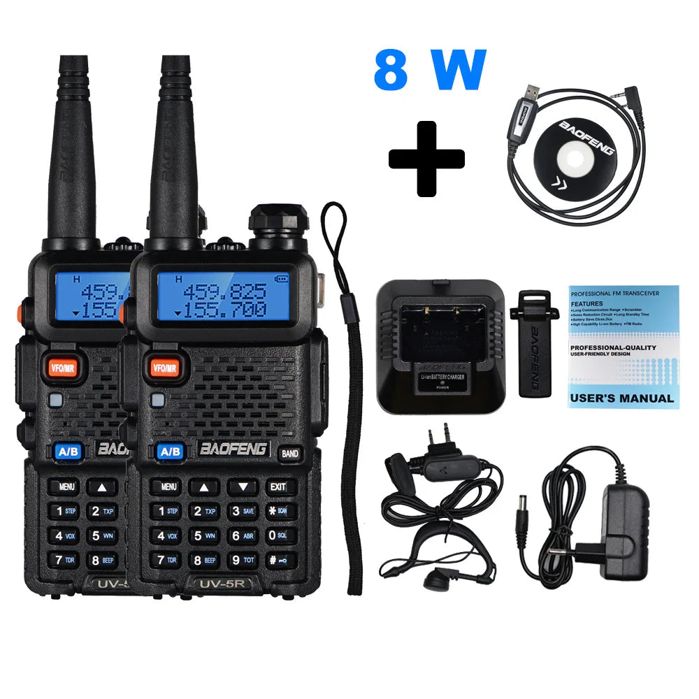 2pcs Real 8W Baofeng uv-5r Walkie Talkie High Power Portable Ham CB RaHam Radios