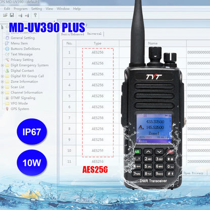NEW 10W TYT MD-UV390 PLUS AES256 Encryption DMR Digital Radio IP67 DuaHappy Radios10W TYT MD-UV390