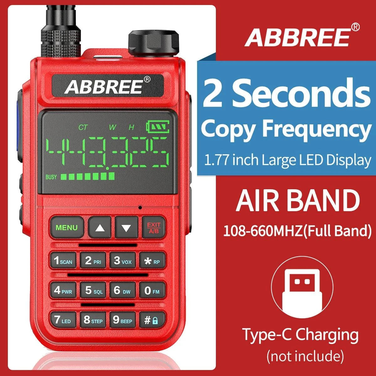 ABBREE AR-518 Air Band 108-660MHz  Walkie Talkie Wireless Copy FrequenHam Radios