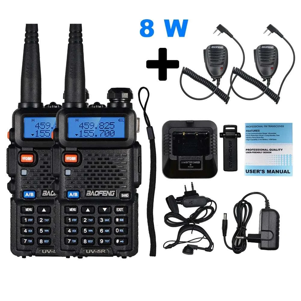 2pcs Real 8W Baofeng uv-5r Walkie Talkie High Power Portable Ham CB RaHam Radios