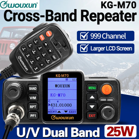 WOUXUN KG-M70 25W Mobile Radio Cross Band Repeater VHF UHF Long Range High Power Dual Band CB Car Radio Station With Microphone