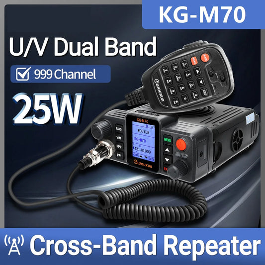 WOUXUN KG-M70 25W Mobile Radio Cross Band Repeater Dual Band Long Range High Power VHF UHF CB Car Radio Station With Microphone