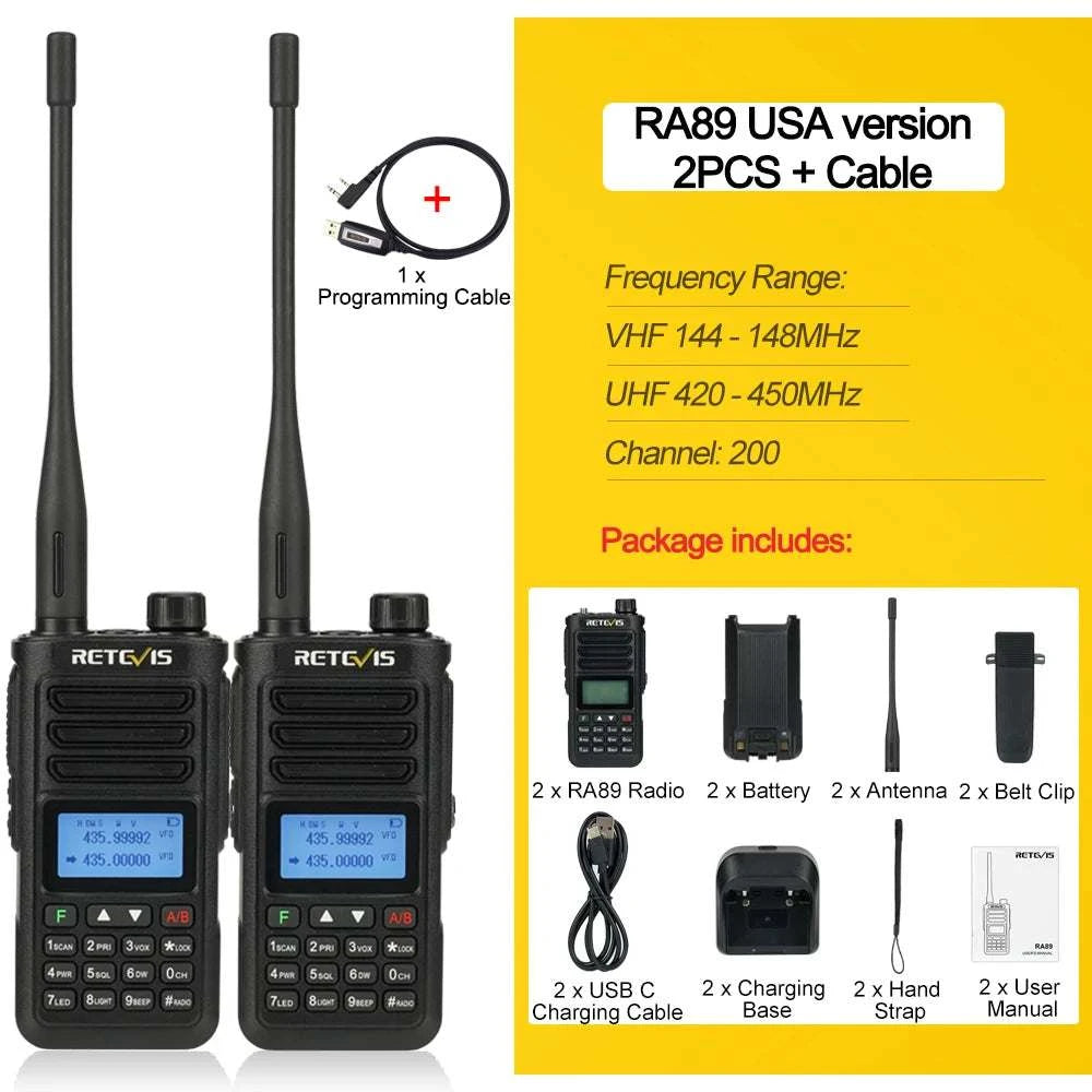 Retevis RA89 Walkie Talkie USB C Charge IP68 Waterproof 10W Long RangeHam Radios