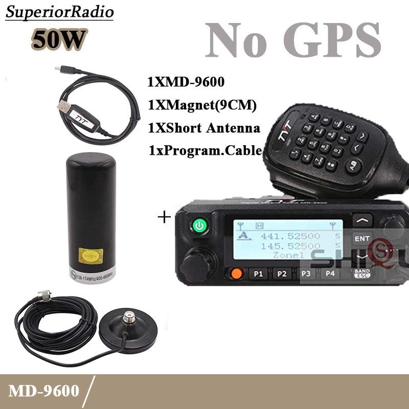 TYT MD-9600 DMR Digital Car Mobile Radio GPS 50W Dual Band 136-174MHz Ham Radios