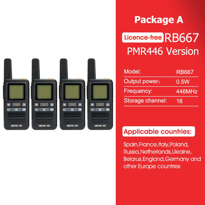 Walkie Talkie 2 Pcs Included Retevis RB667 4 Pcs Walkie-talkie PortablHam Radios