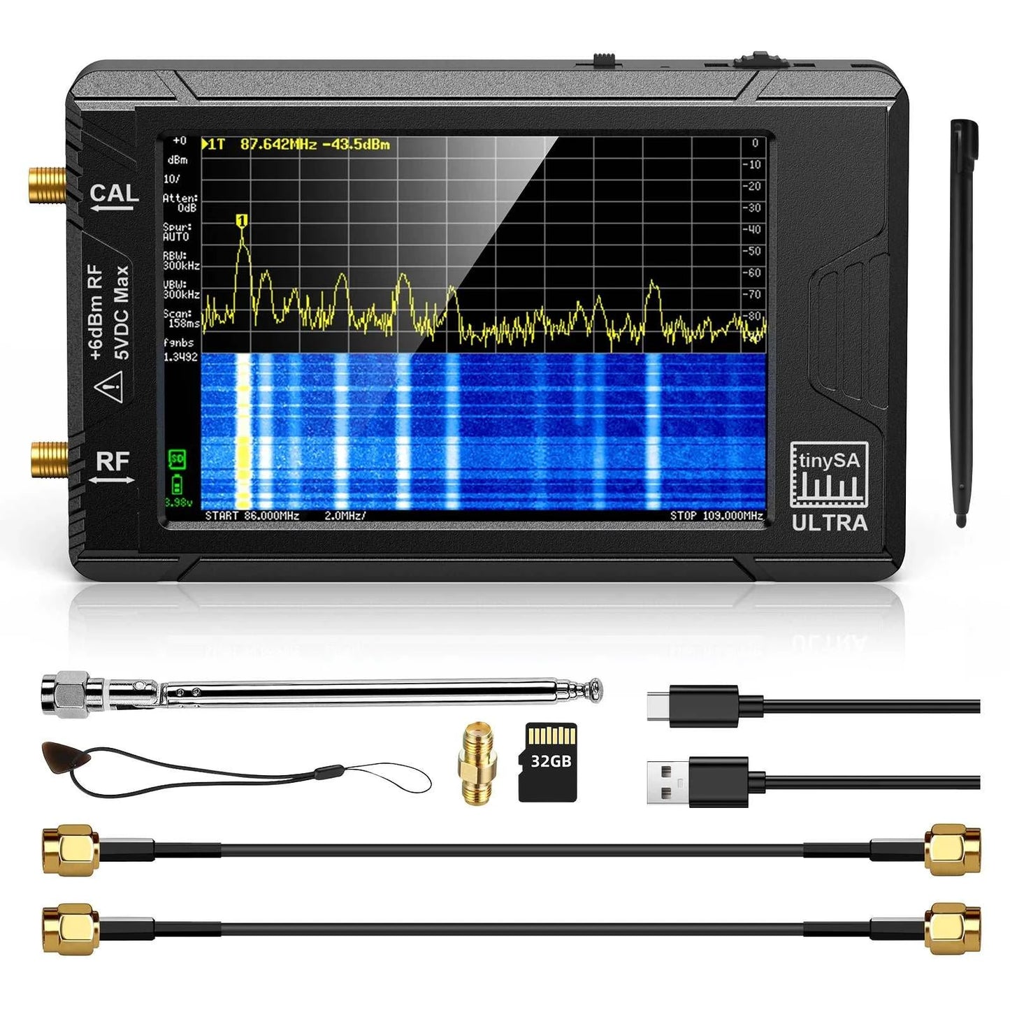 TinySA ULTRA 4" Display Tiny Spectrum Analyzer 100kHz To 5.3GHz 32GB NHam Radios